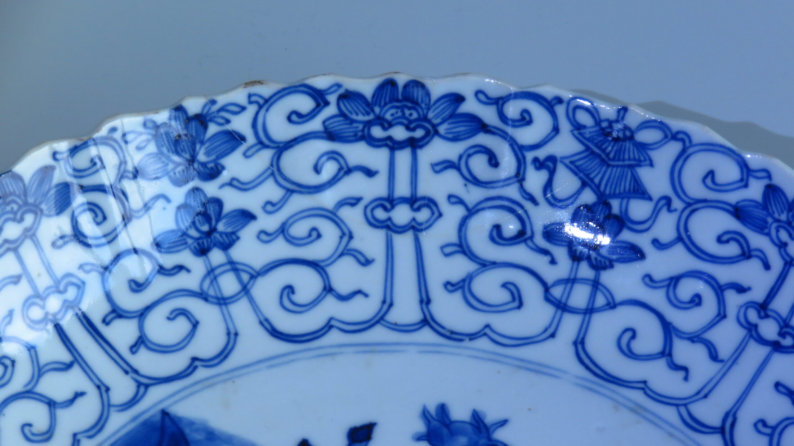 Detail van de porseleinen schotel na de behandeling.